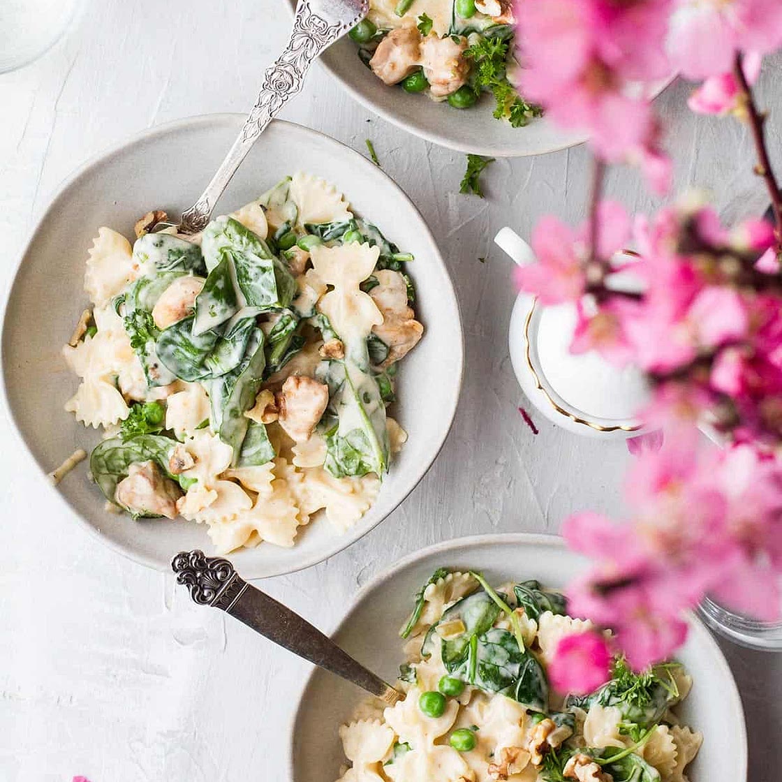 Creamy Spring Pasta with Peas and Spinach