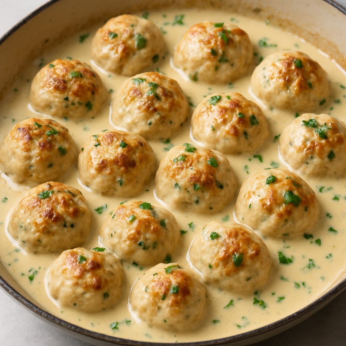 Turkey Meatballs in Creamy Garlic Sauce