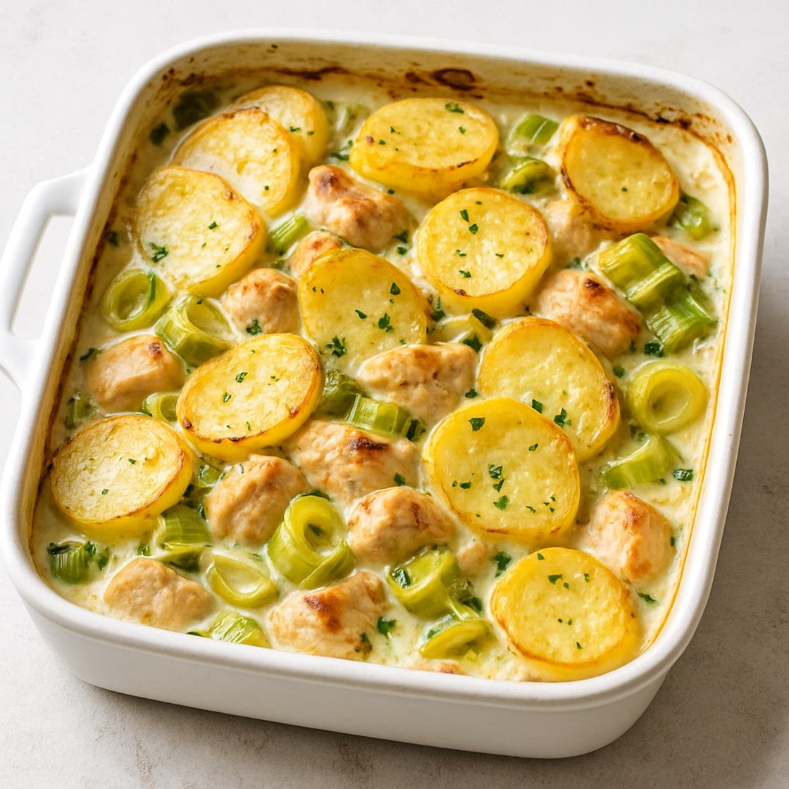 Creamy Leek, Chicken & Potato Bake
