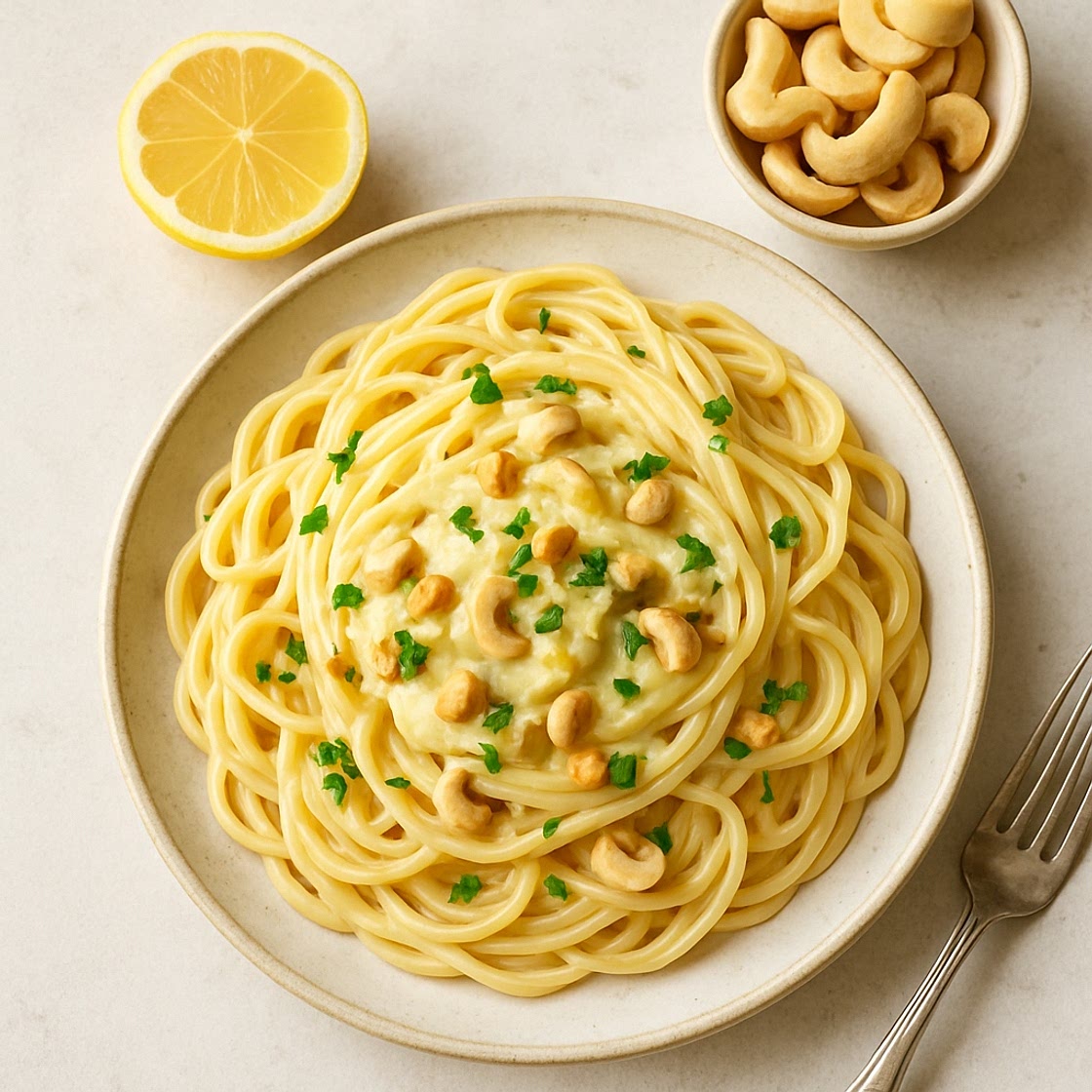 Pasta mit Zitronen-Cashew-Sauce