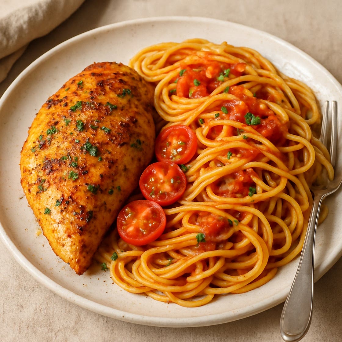 Ofen-Hähnchen mit Spaghetti