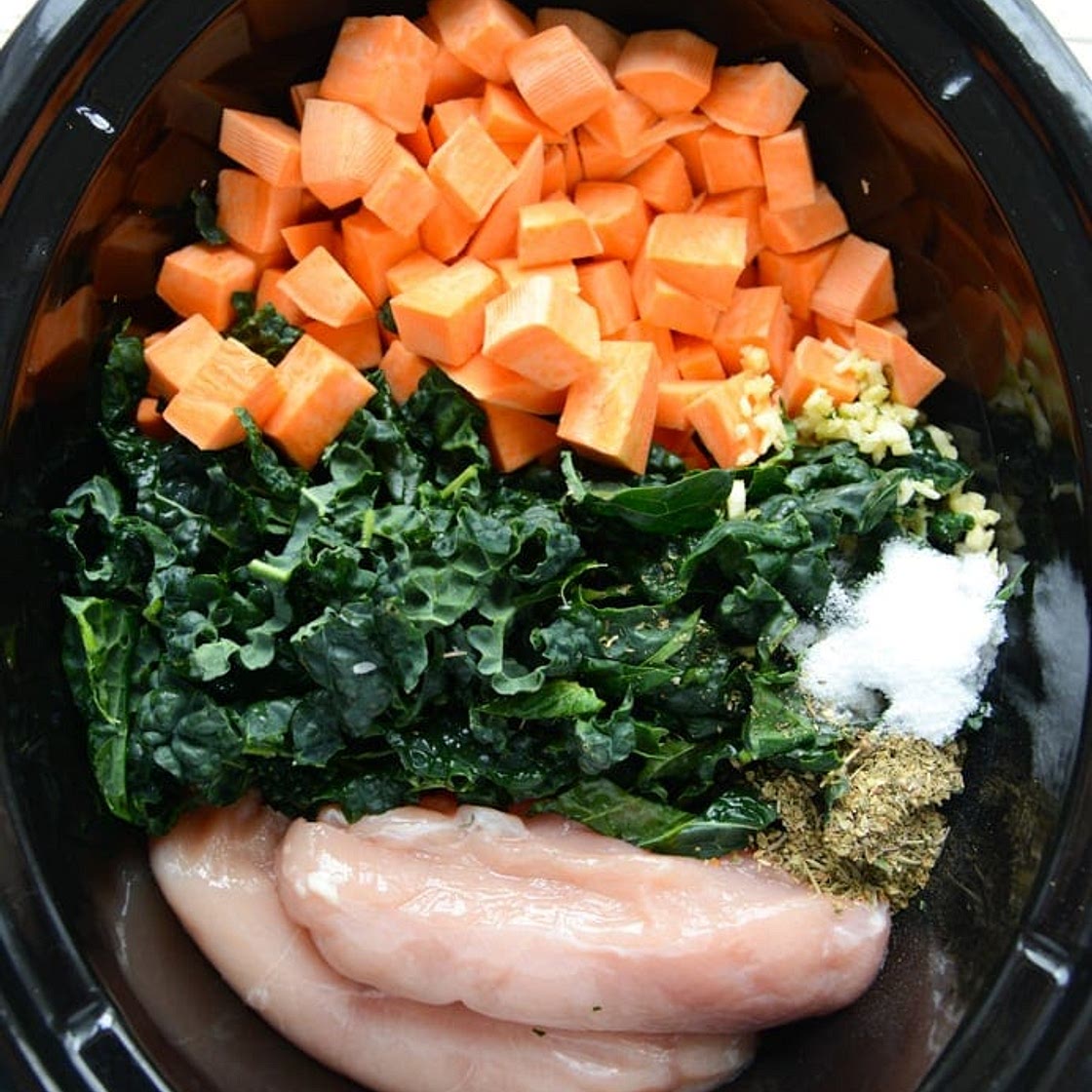 Slow Cooker Chicken Sweet Potato Soup (w/ Kale)