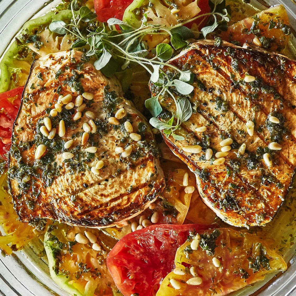 Grilled Swordfish with Tomatoes and Oregano