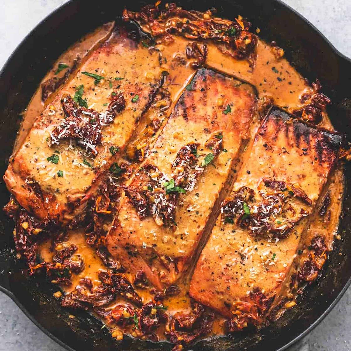 Salmon in Creamy Sun Dried Tomato Sauce