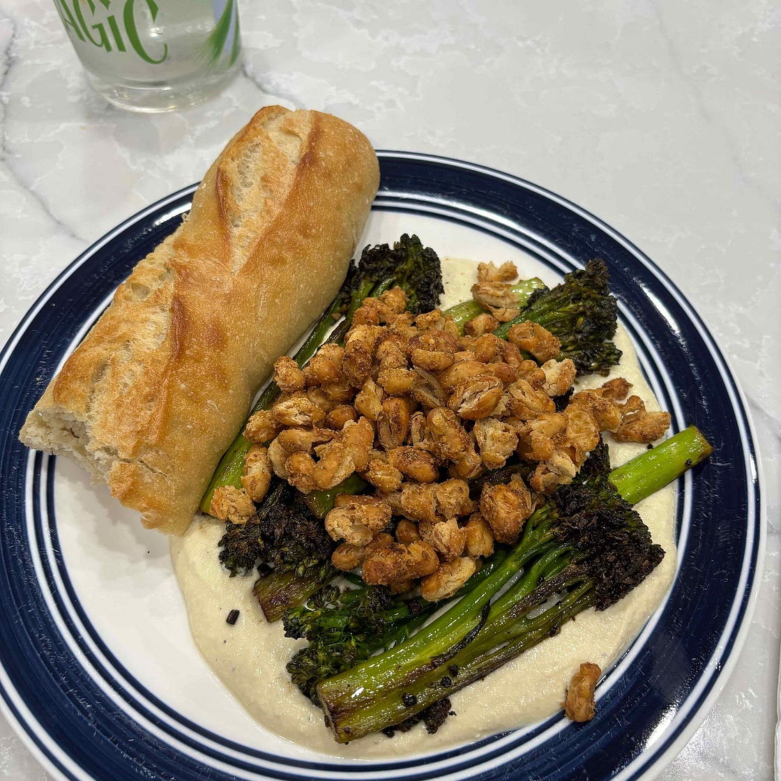 Whipped Tofu Ricotta, Crispy Cannellini Beans and Charred Broccolini