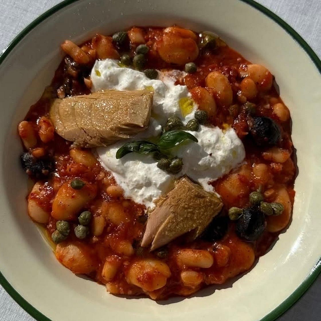 Harissa Butter Bean Stew & Tuna
