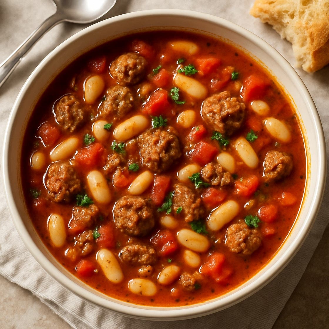 Hearty Tomato, Sausage and Bean Soup