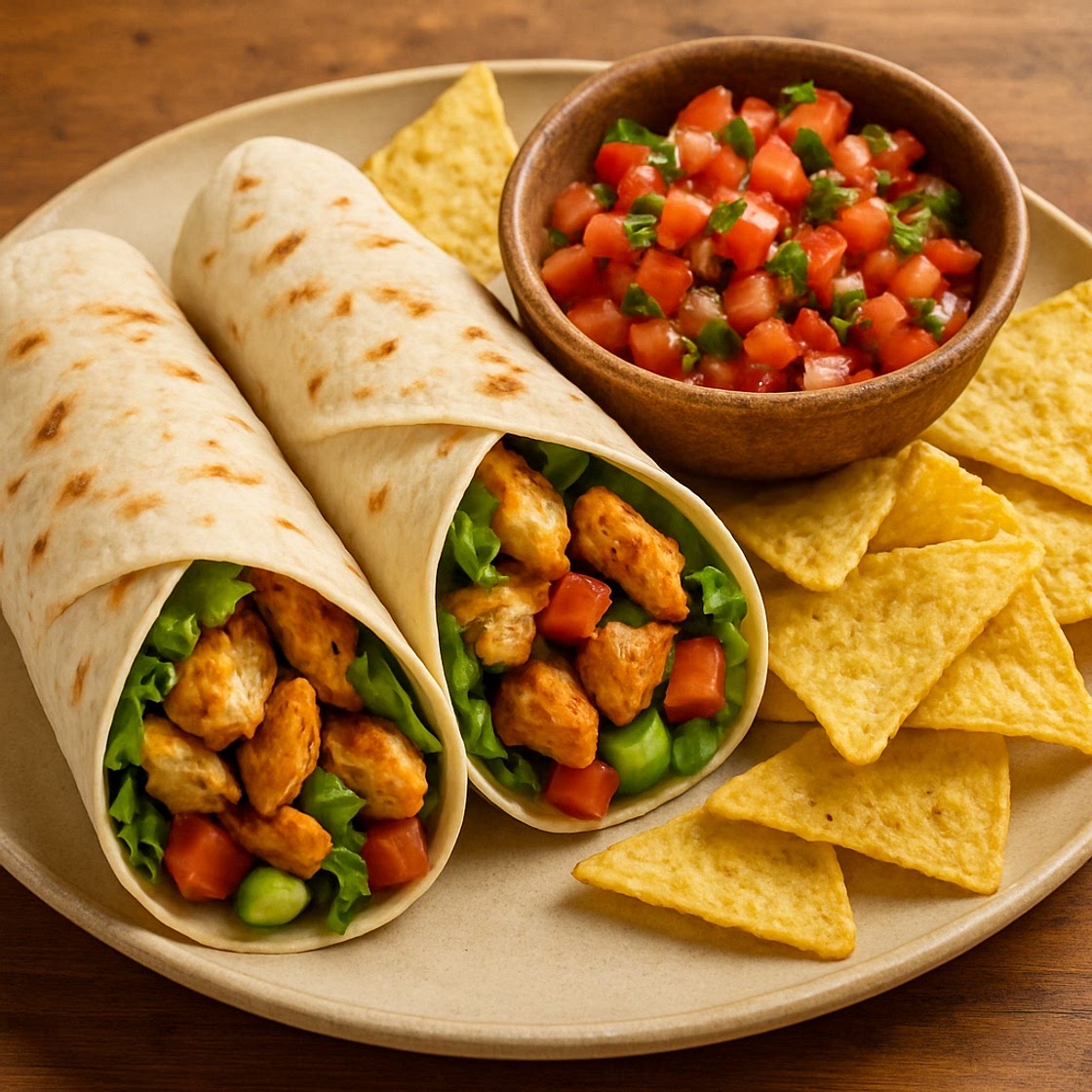 Chicken Wraps with Homemade Salsa & Chips