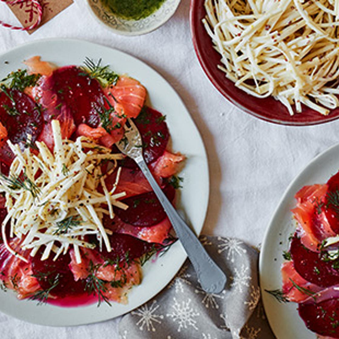 Salmon and beetroot carpaccio