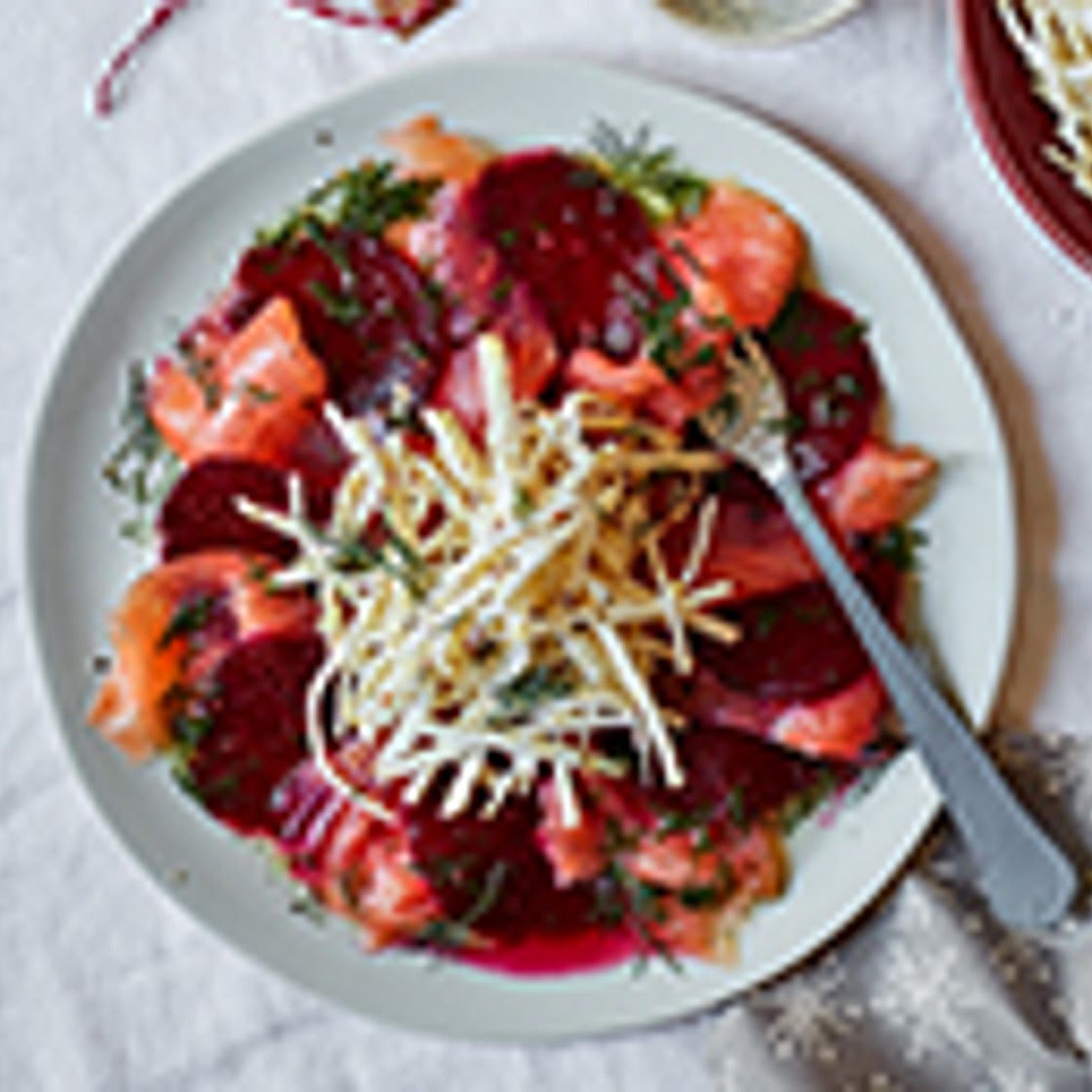 Salmon and beetroot carpaccio