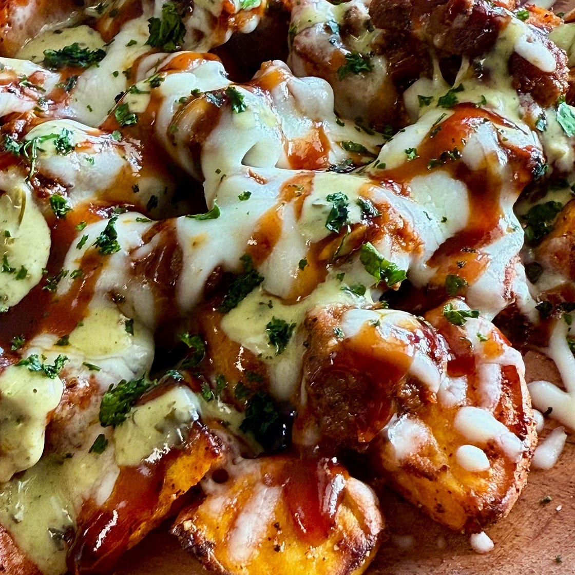 Air Fryer BBQ Chicken Loaded Sweet Potatoes