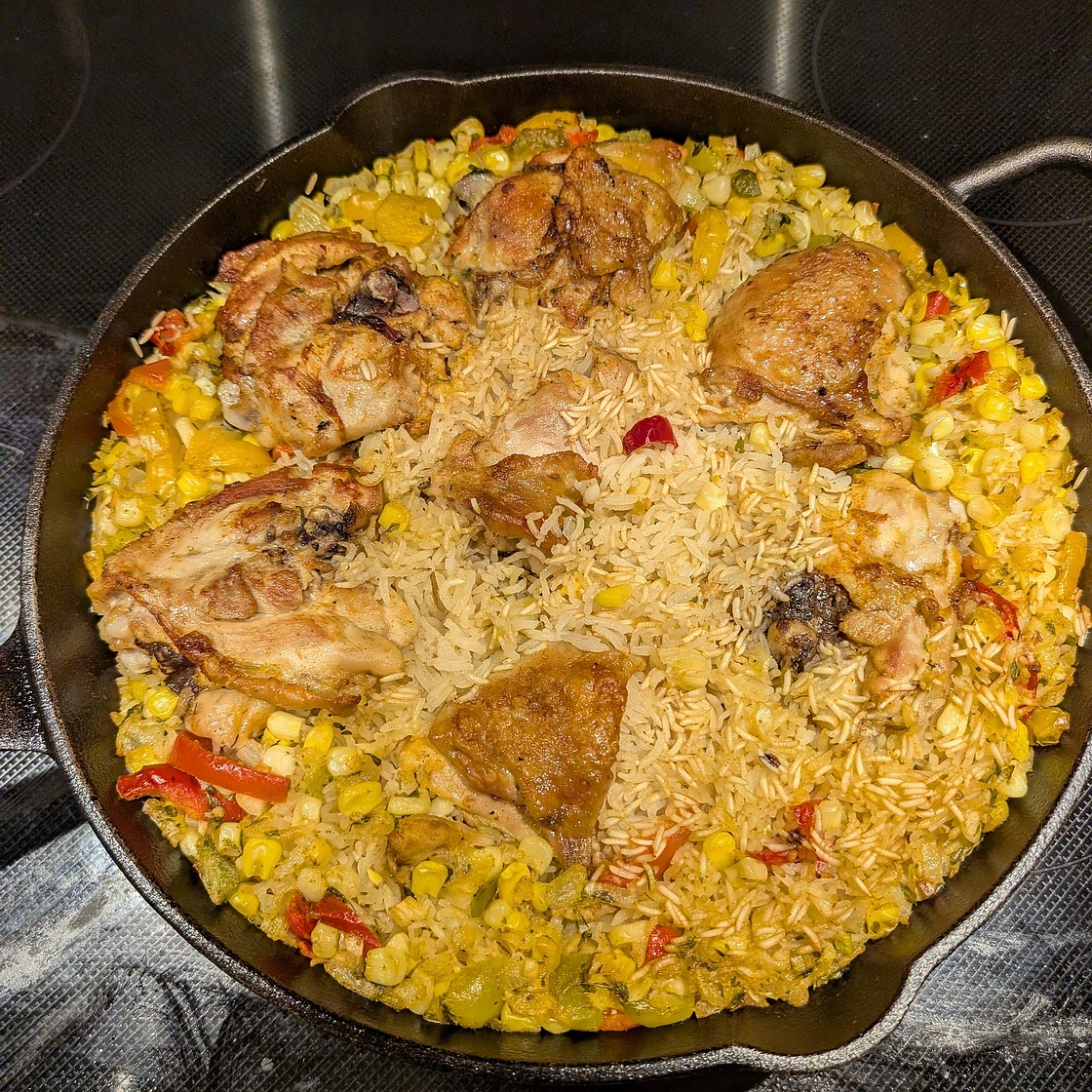 Crispy Chicken & Veggie Rice Skillet