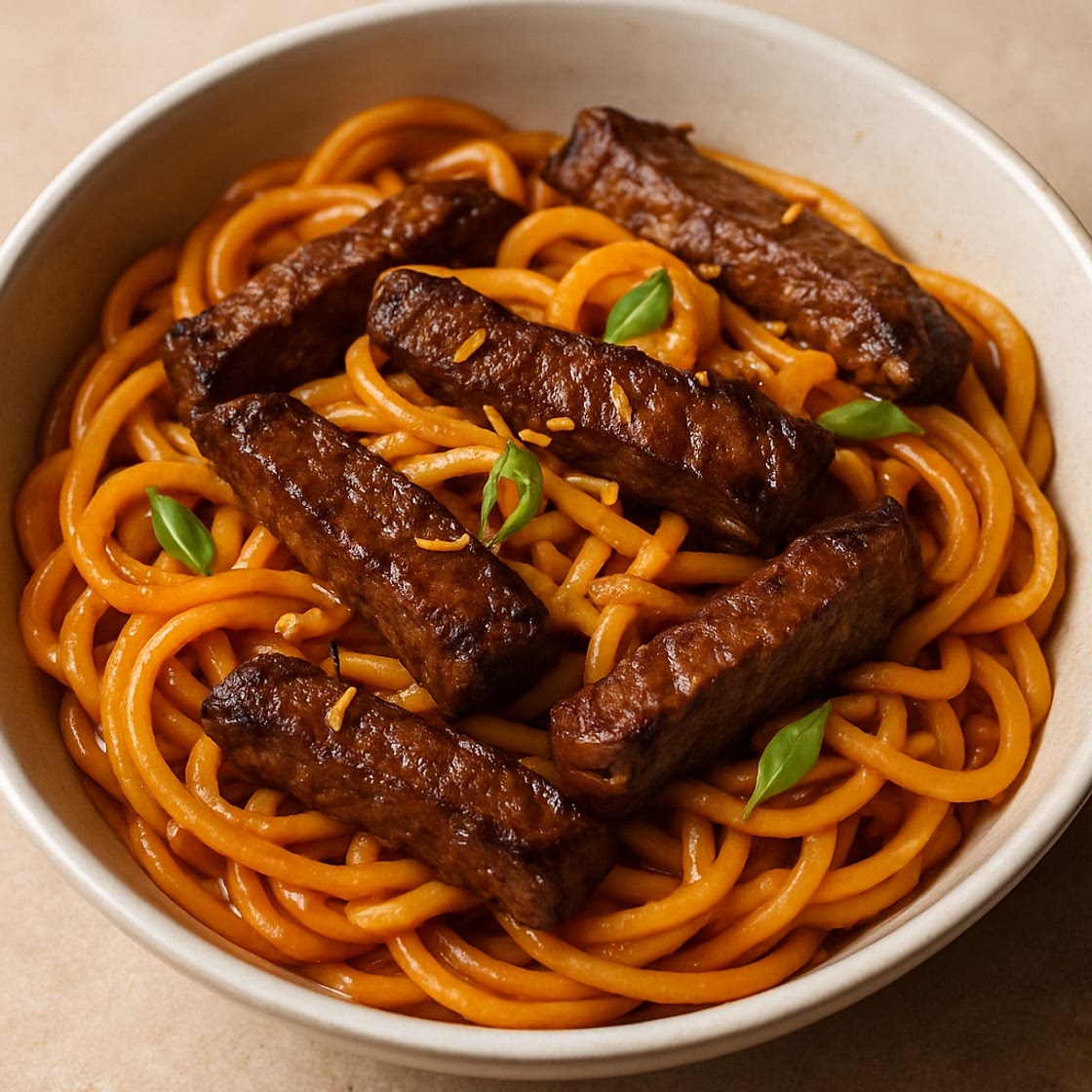 Orange Szechaun Pasta with Beef Strips & Ginger