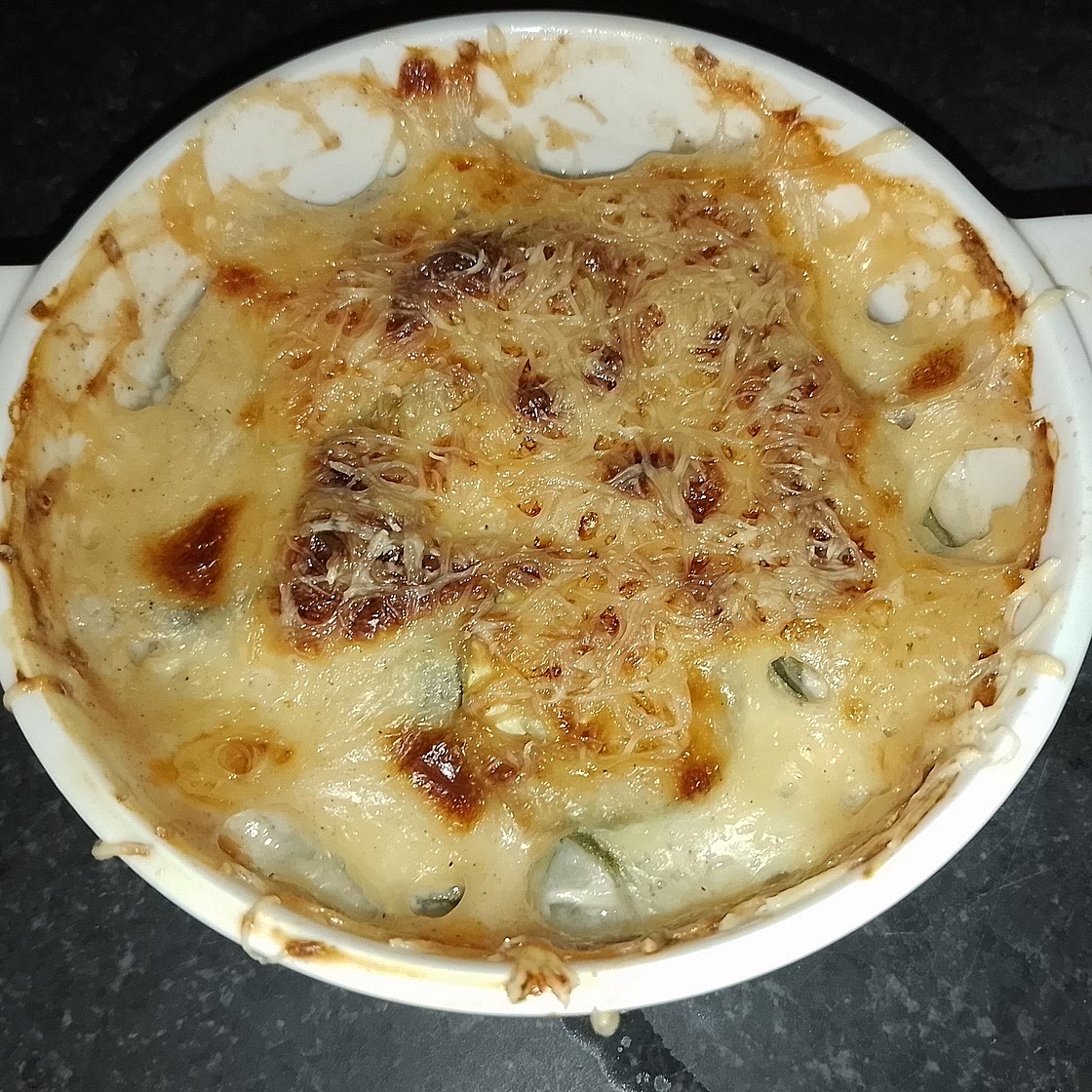 Gratin de courgettes, bacon à la béchamel