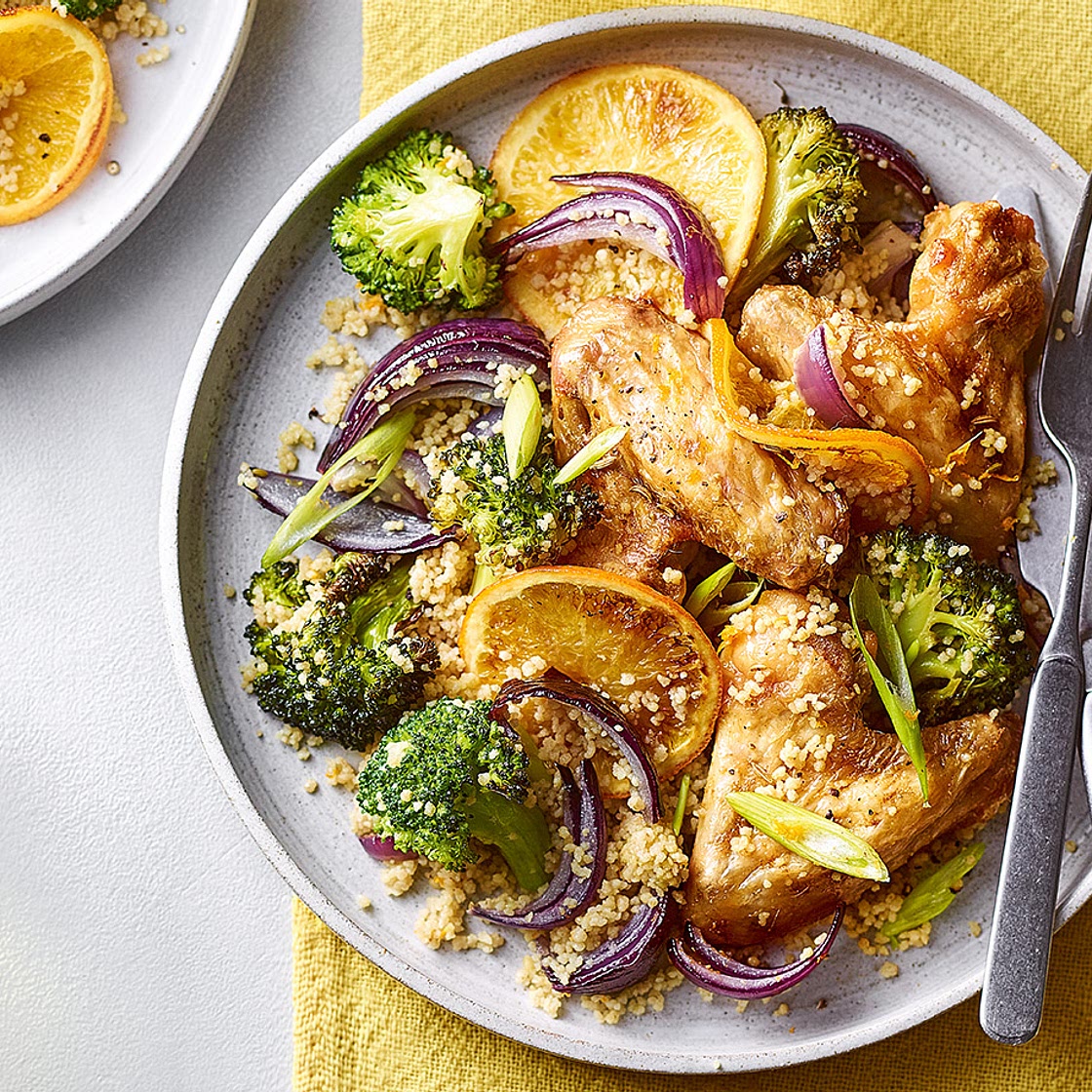 Chicken, broccoli, and orange couscous