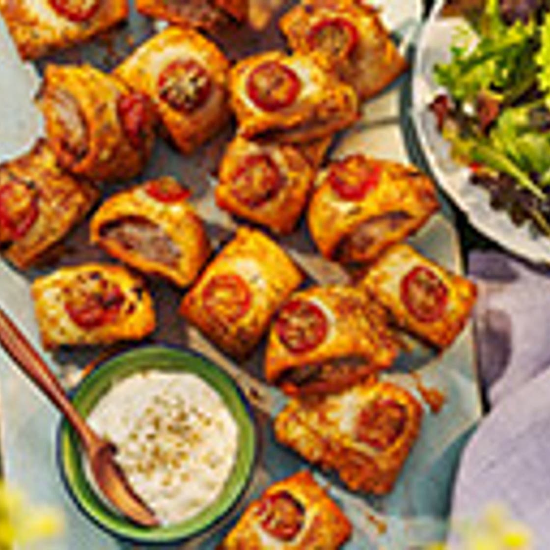 Cheesy 'nduja and tomato sausage rolls