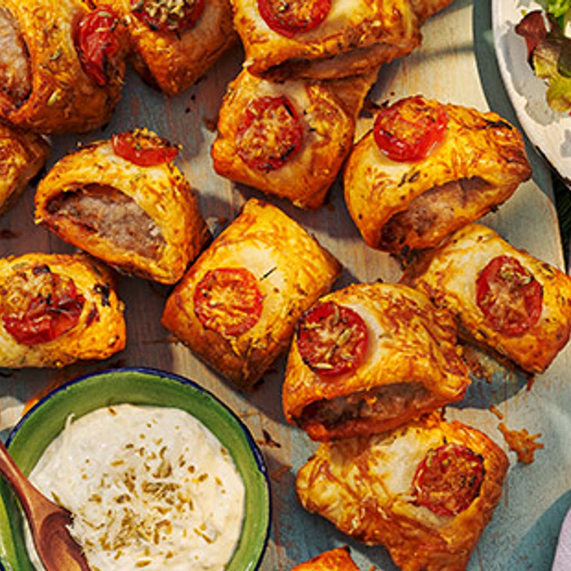 Cheesy 'nduja and tomato sausage rolls