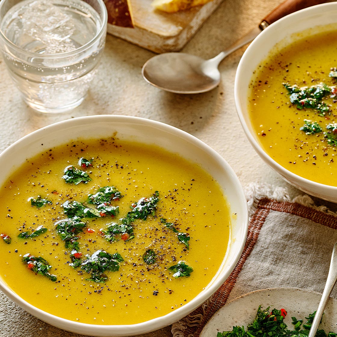 Spiced swede and carrot soup with chimichurri
