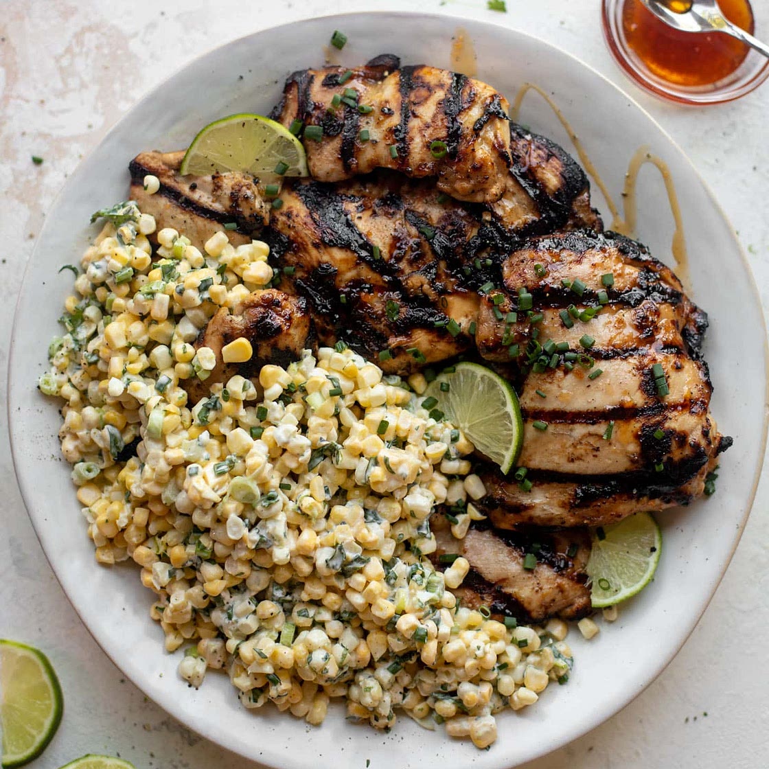 Grilled Hot Honey Chicken with Lime Corn Salad