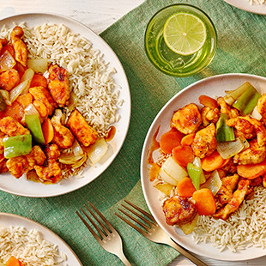 Chinese-style orange chicken with rice