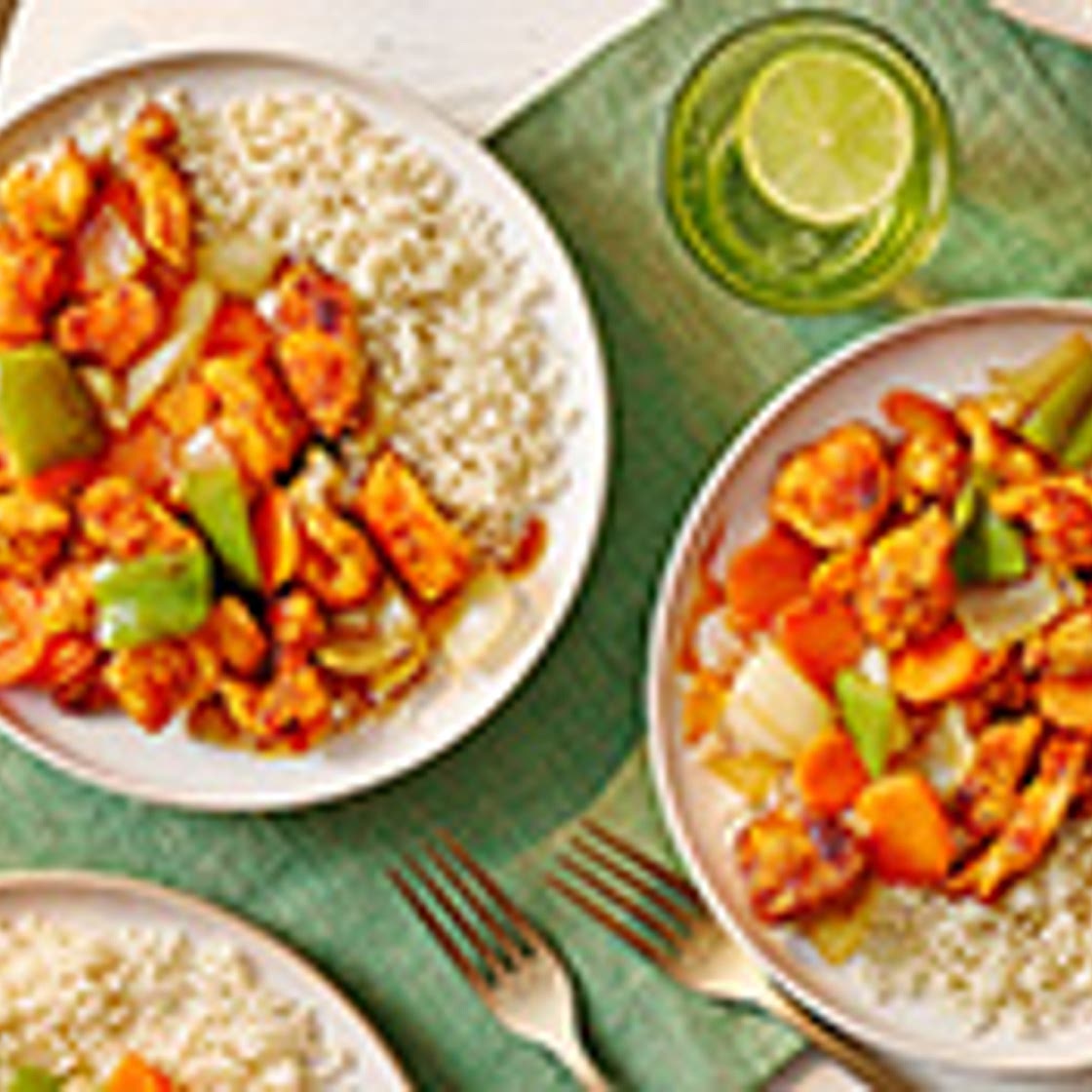 Chinese-style orange chicken with rice