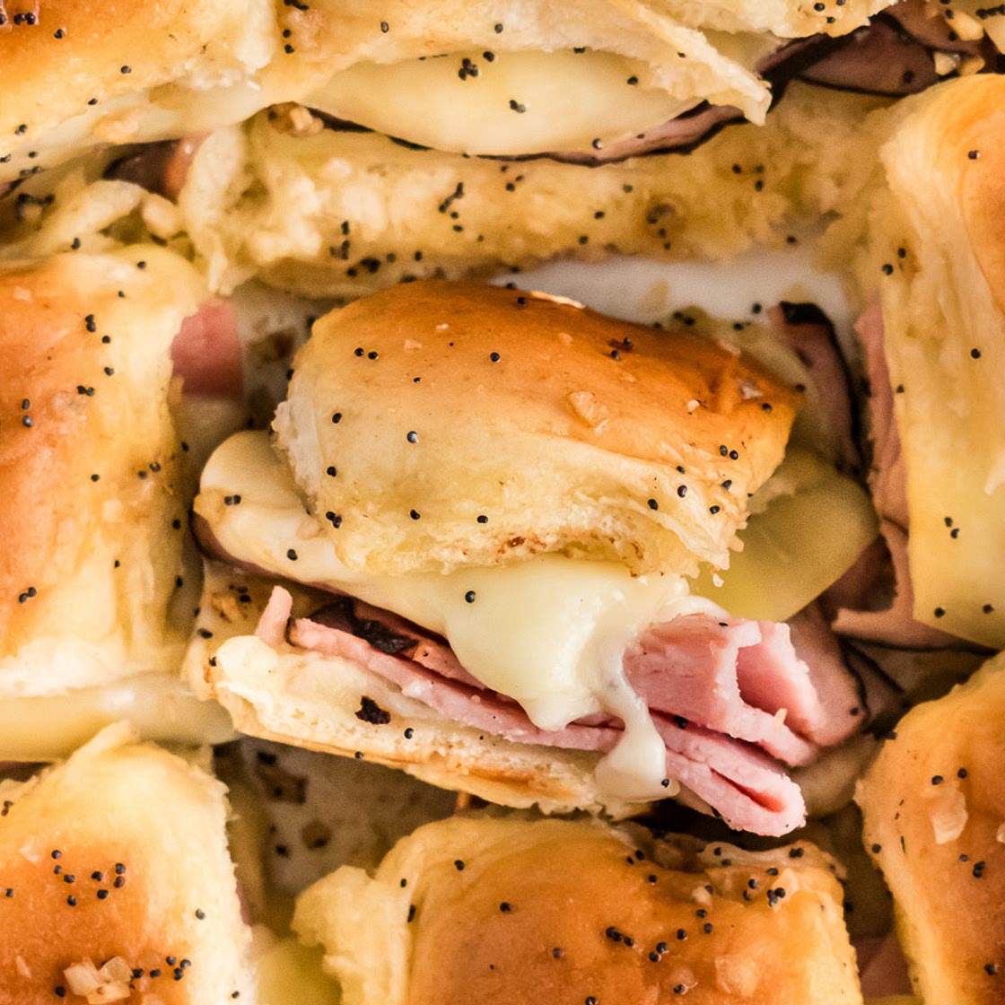 Extra Cheesy Hot Ham And Cheese Sliders