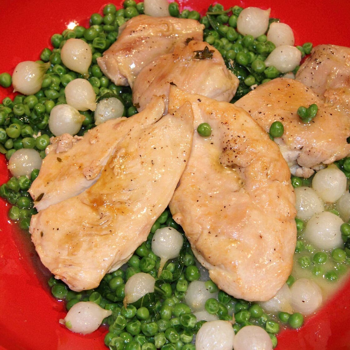 Chicken with Braised Peas and Onions