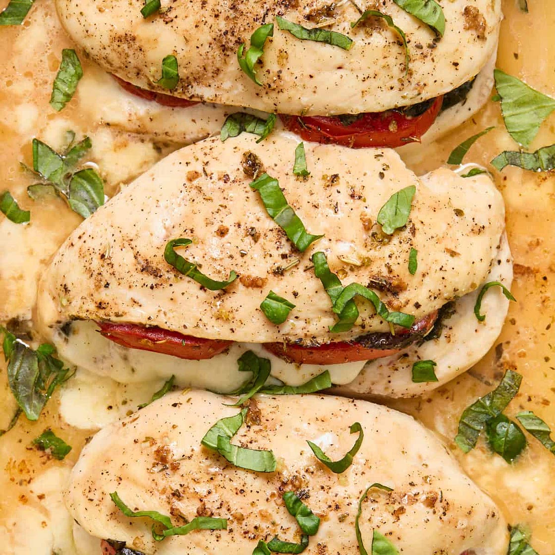 Mozzarella Stuffed Chicken with Tomato and Basil