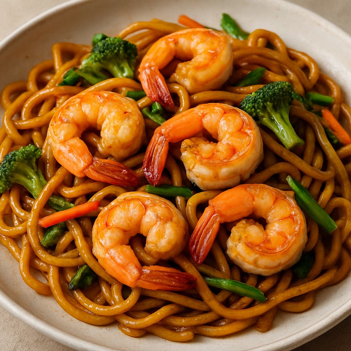 Nouilles sautées aux crevettes