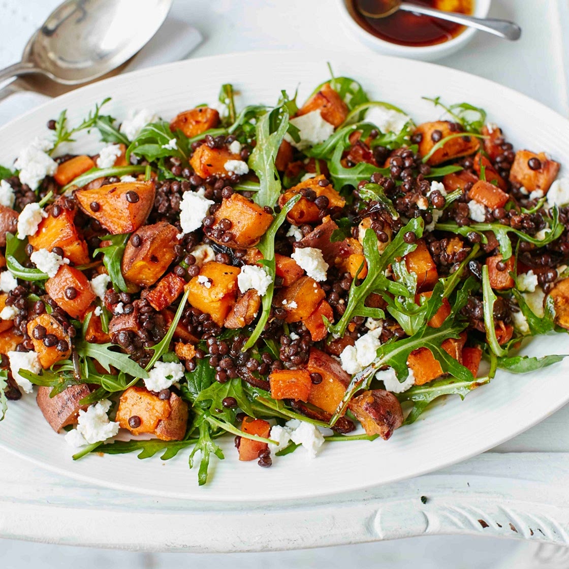 Sweet potato, lentil and feta salad