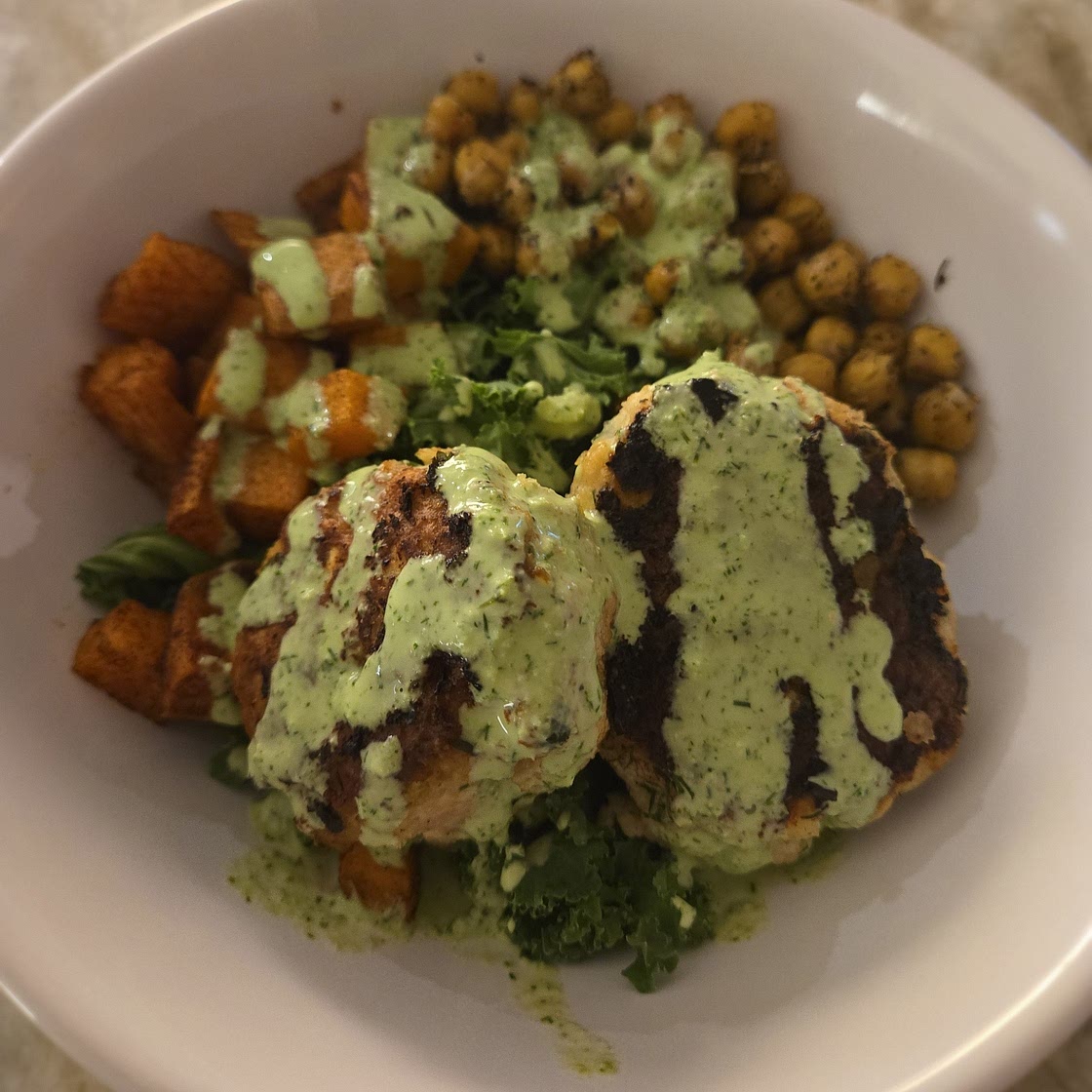 herby chicken meatball bowl