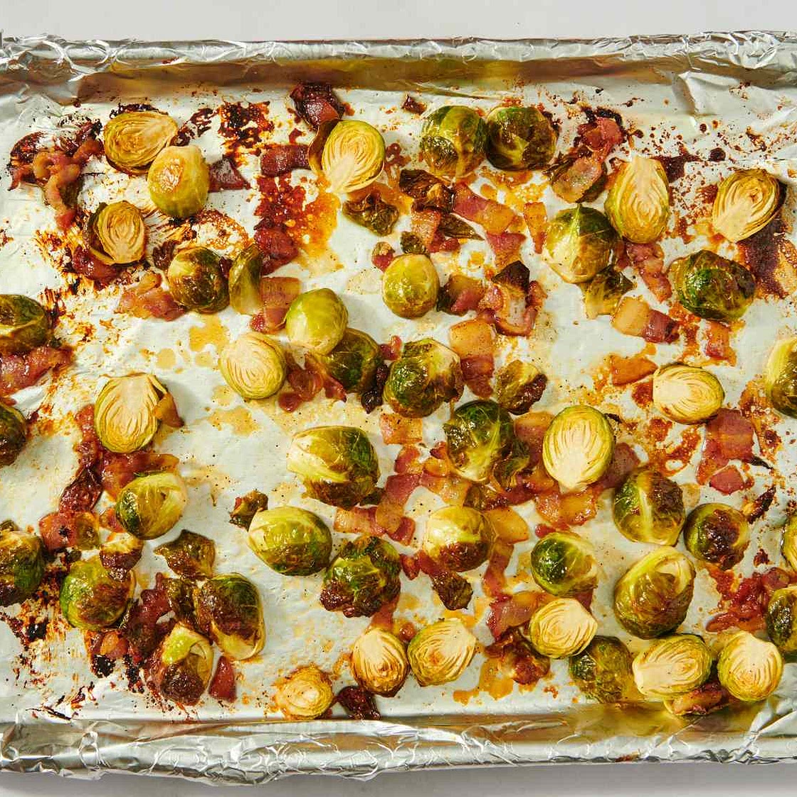 Maple Roasted Brussels Sprouts with Bacon