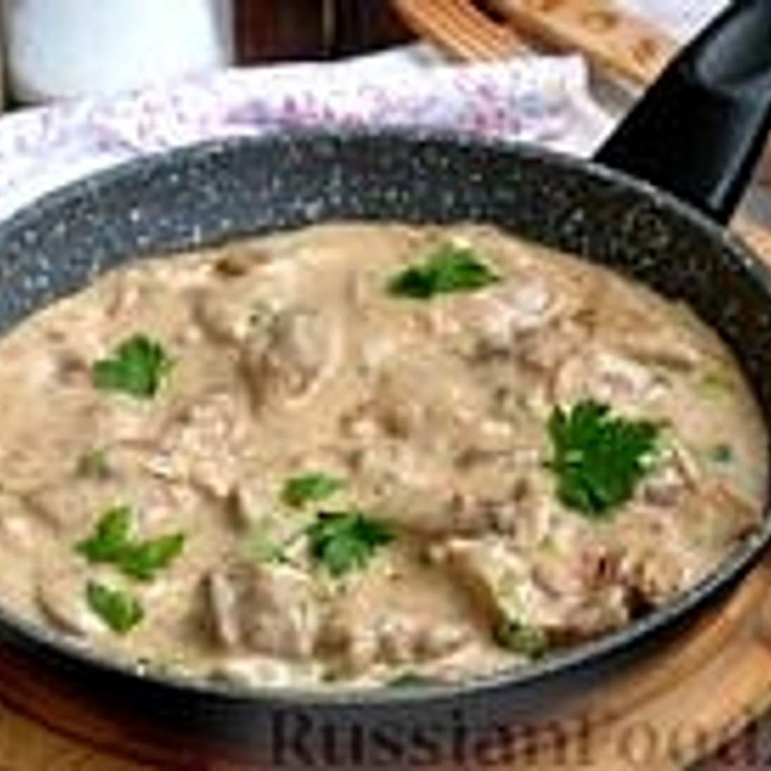 Куриная печень в сметанно-горчичном соусе