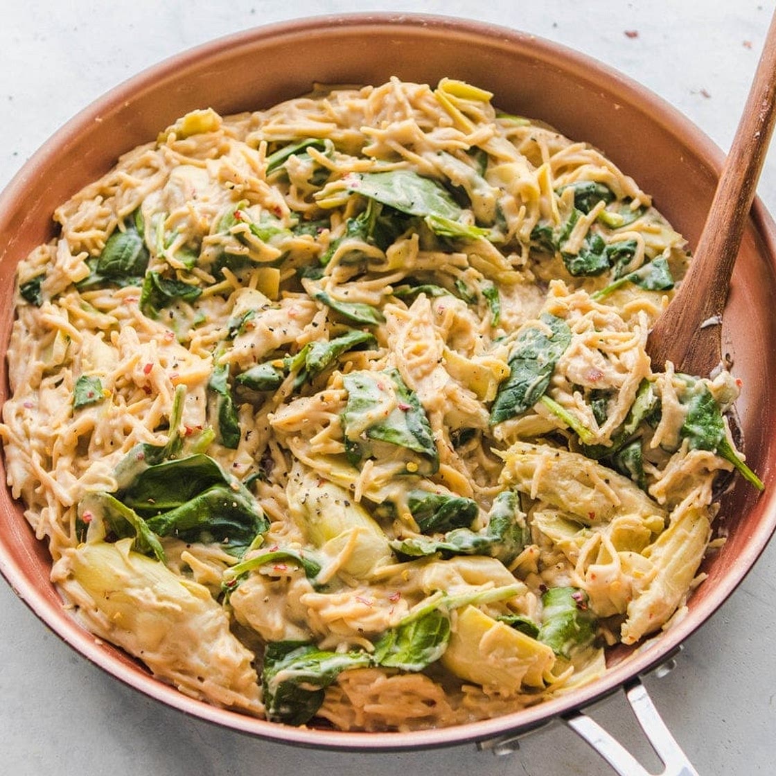 One Pot Spinach & Artichoke Pasta (Dairy Free)