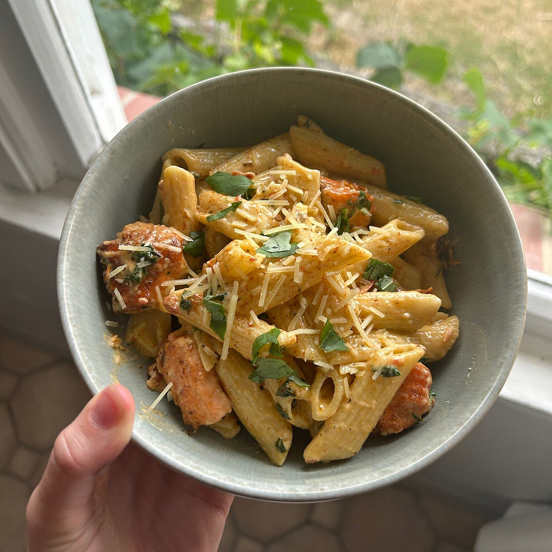 Tuscan Salmon with Creamy Garlic Alfredo Penne