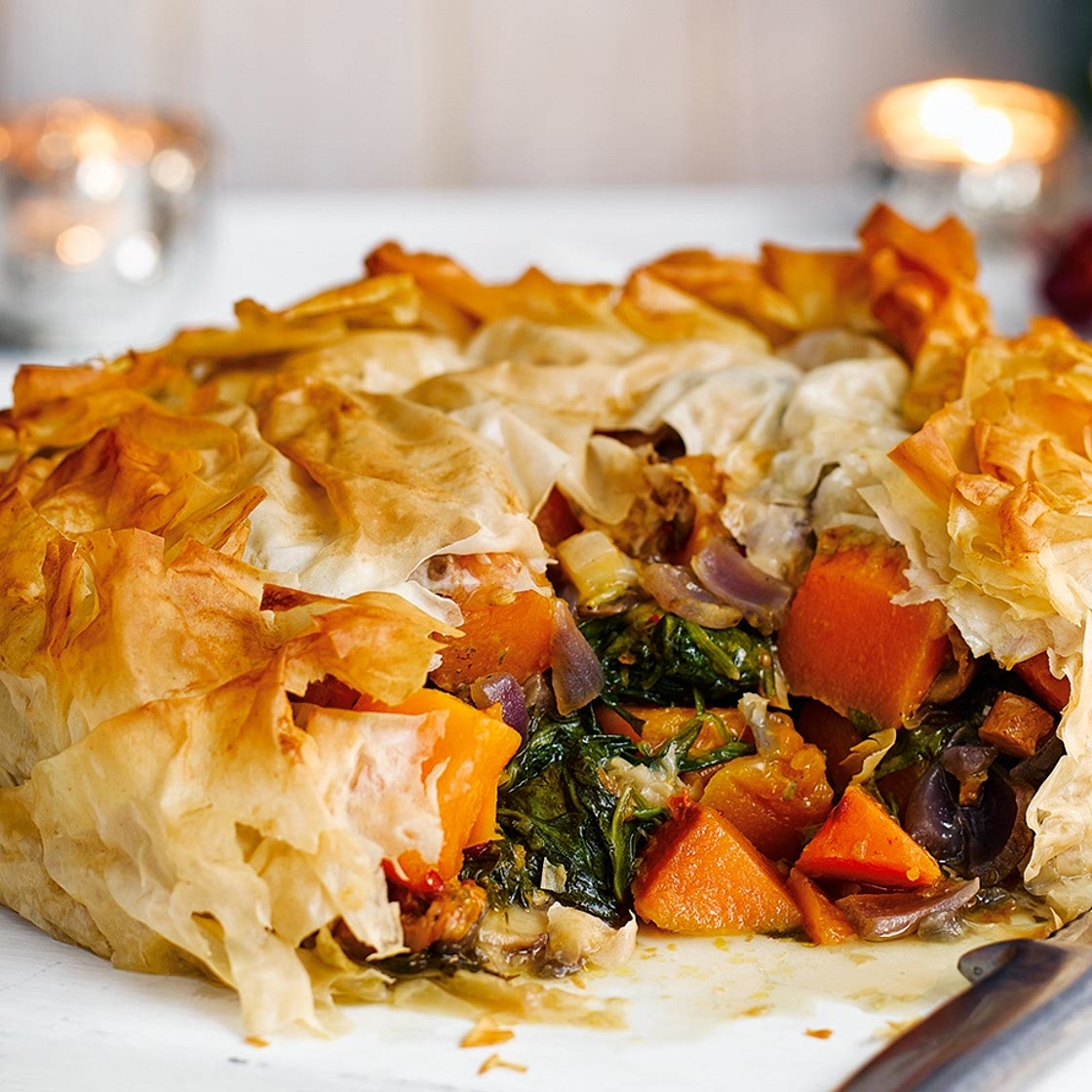 Butternut squash and Stilton filo pie