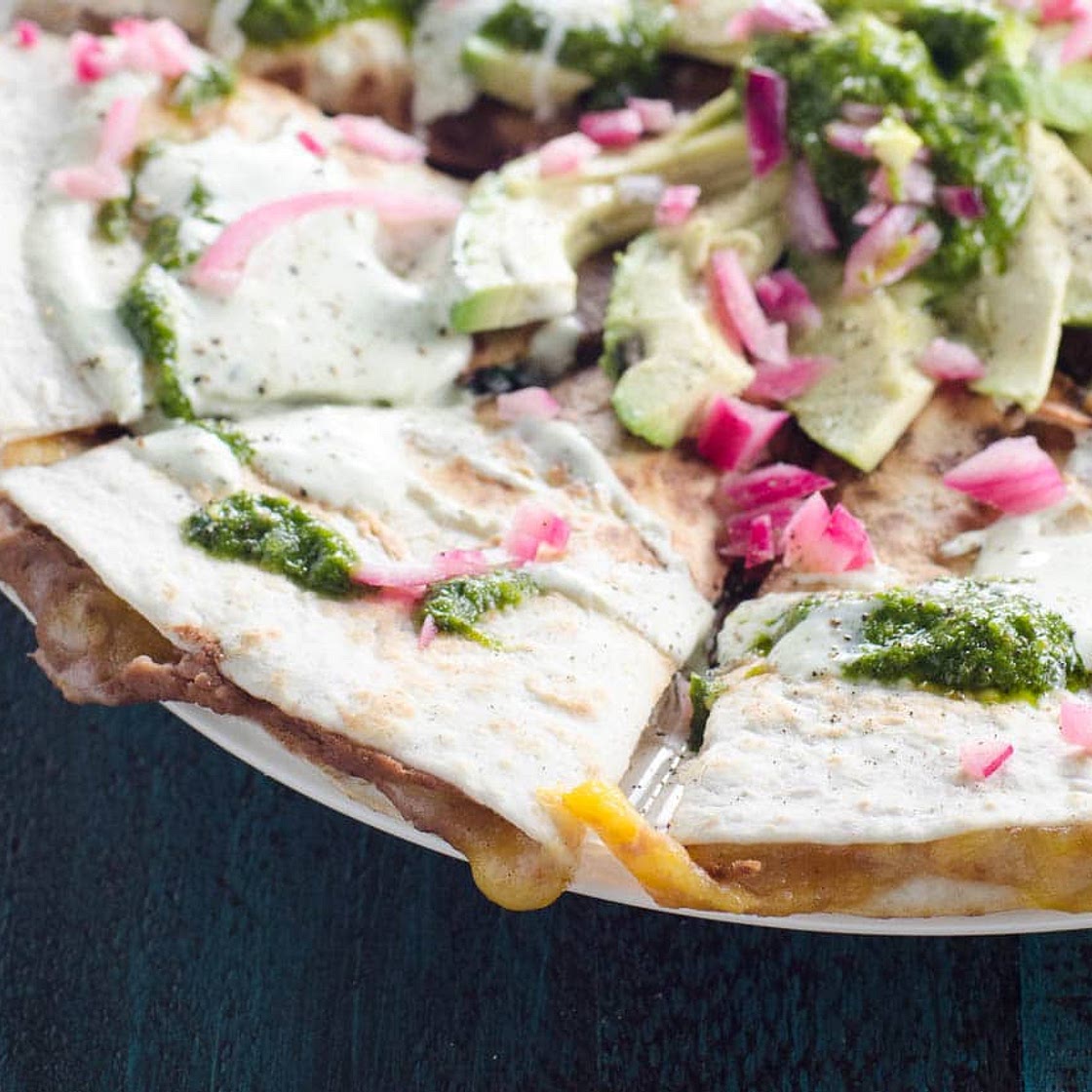 Refried Bean Quesadillas with Spinach