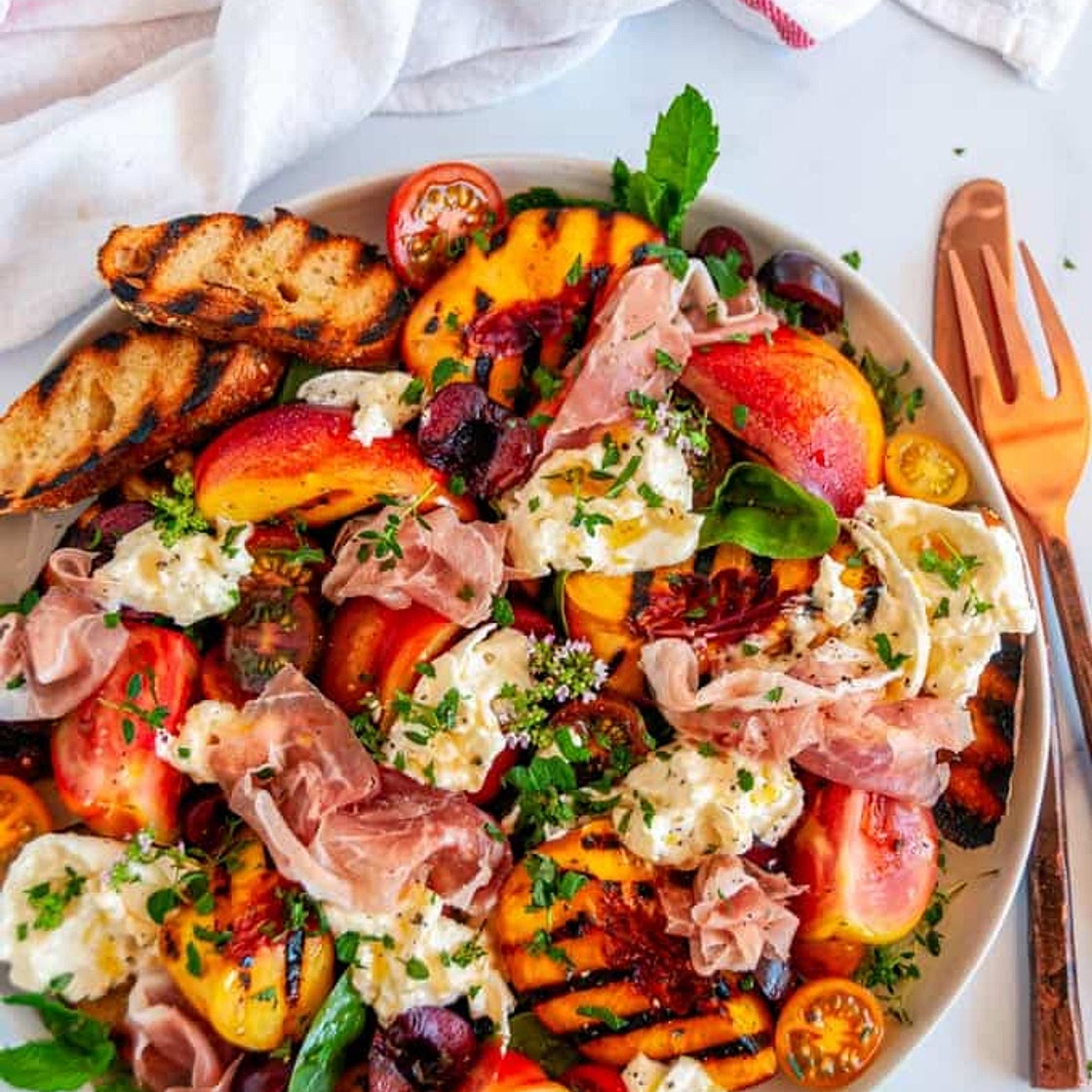 Grilled Nectarine Burrata Prosciutto Salad