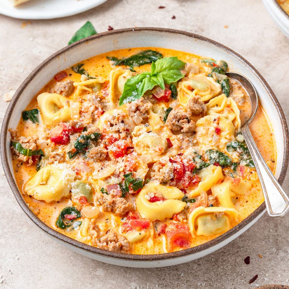 Spinach Tortellini Soup with Italian Sausage