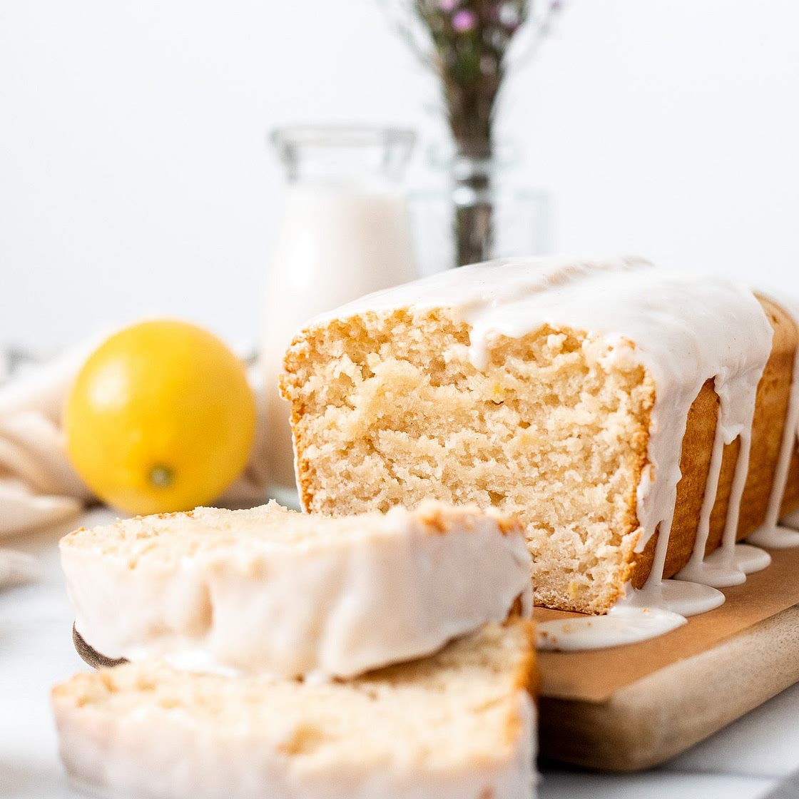 Moist Vegan Lemon Pound Cake with Vanilla Glaze