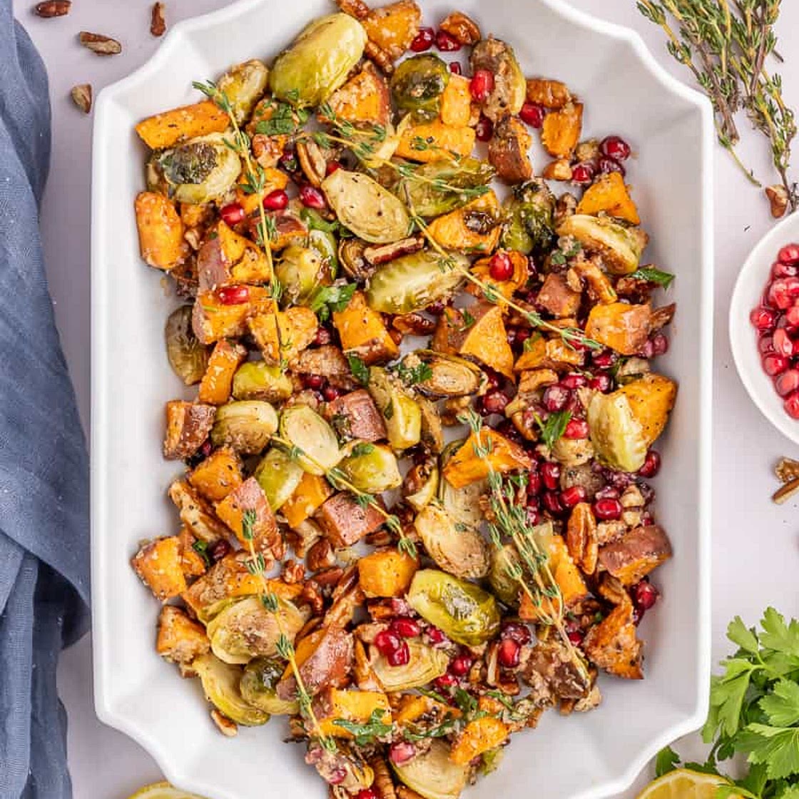 Roasted Brussels Sprouts & Sweet Potatoes