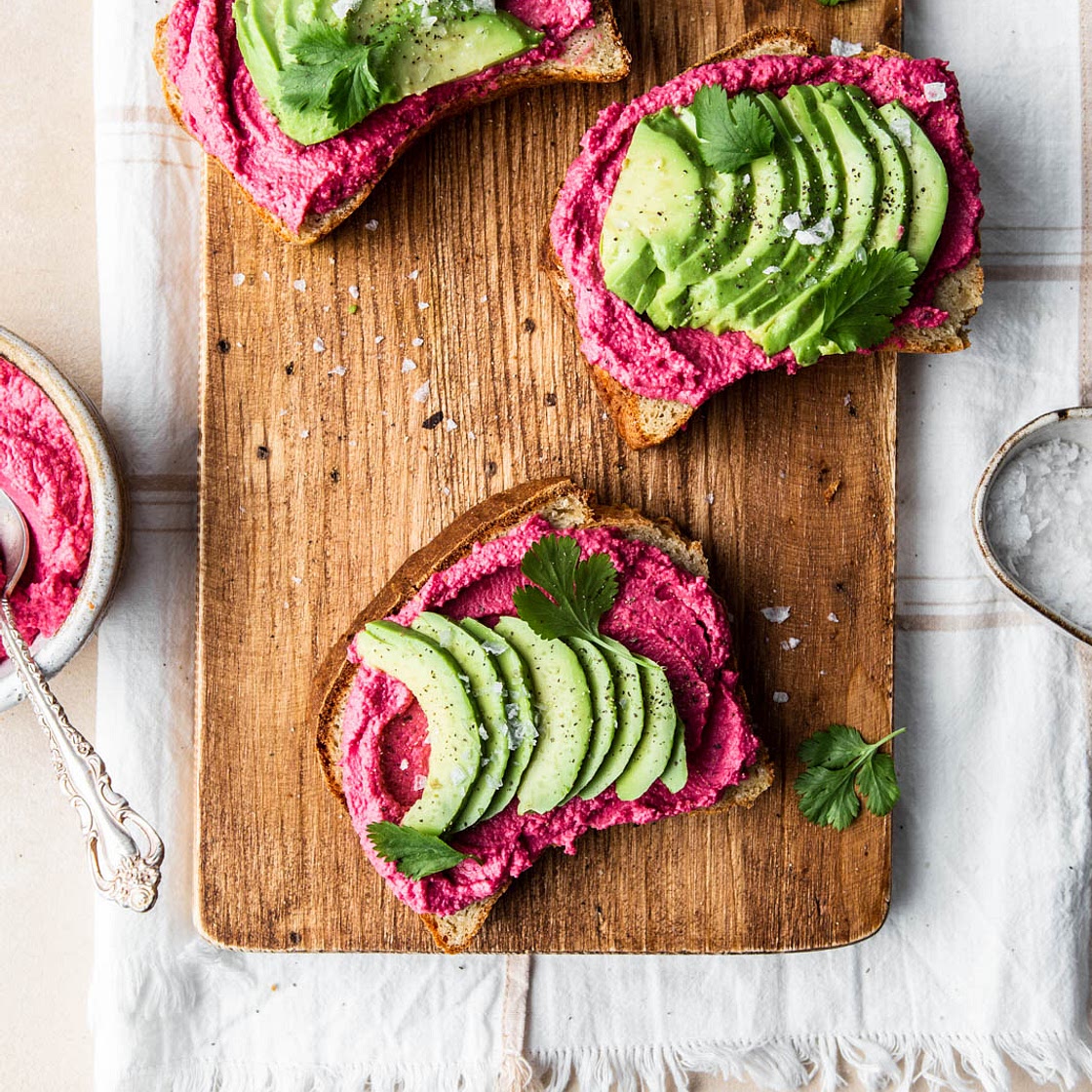 The Best Avocado Beet Hummus Toast (vegan + gluten-free)
