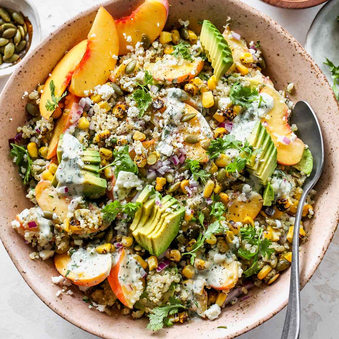 Peach and Corn Quinoa Salad with Cilantro Ranch