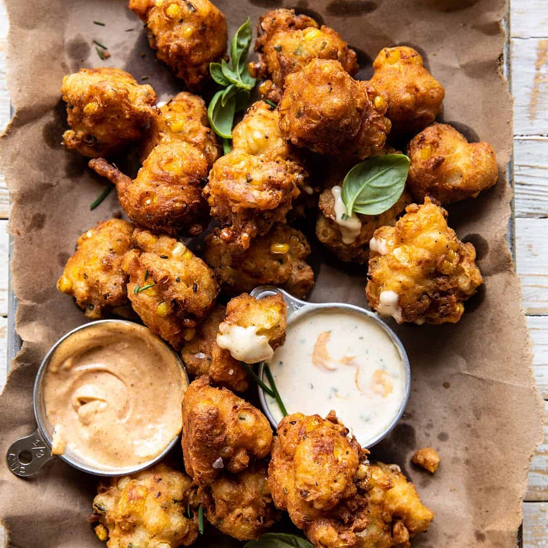 Jalapeño Garlic Corn Fritters with Chipotle Aioli