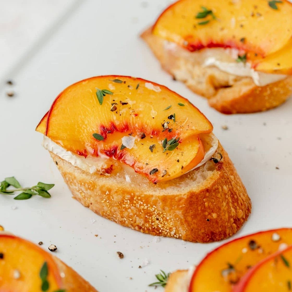 Roasted Peach and Brie Crostini