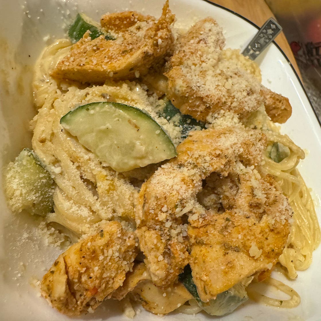 Italian Chicken over Lemony Spaghetti with Zucchini & Chili Flakes