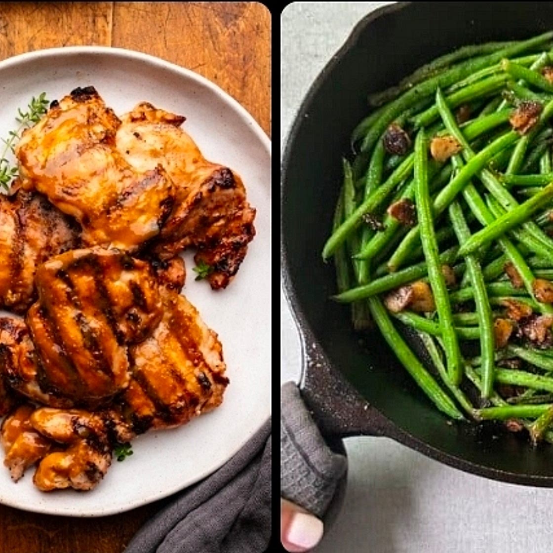 Grilled Chicken Thighs + Garlic Green Beans