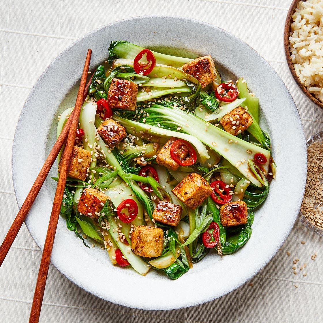 Bok choy and crispy tofu stir fry