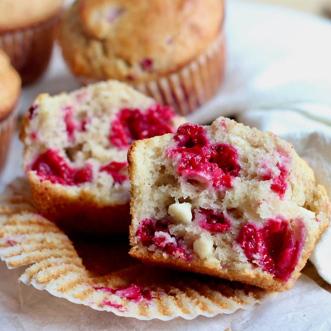 Raspberry White Chocolate Sourdough Muffins