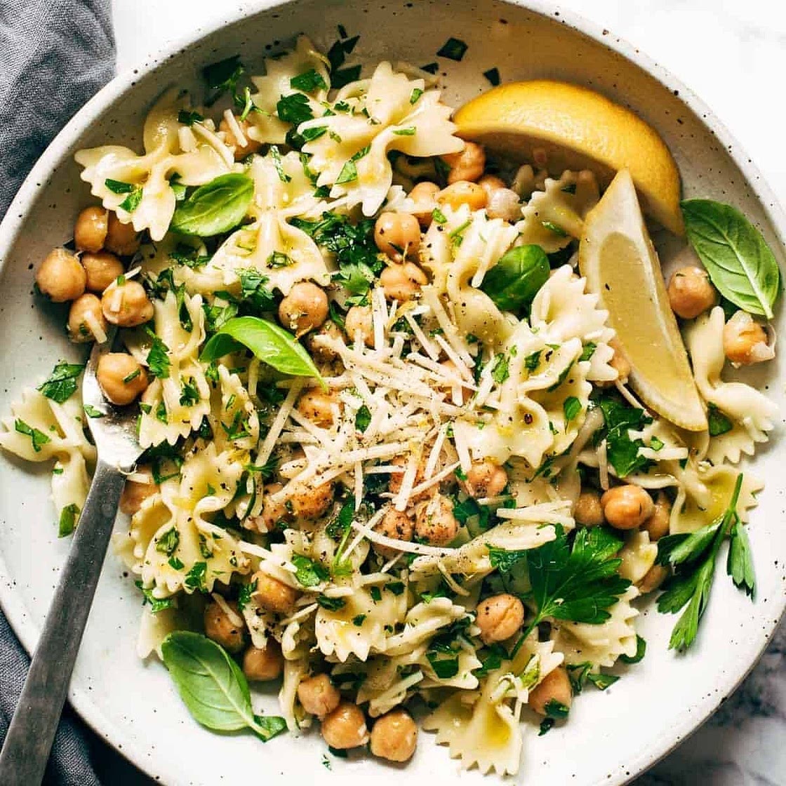 Lemon Herb Pasta Salad with Marinated Chickpeas